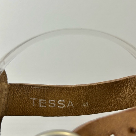 Miz Mooz Tessa Cognac Brown Leather Silver Stud Zip Back Gladiator Sandals Sz 9 - Picture 6 of 15